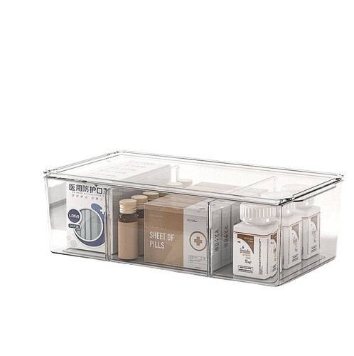 Overflow purchase three-compartment large-capacity storage box simple transparent PET desktop detachable medicine box organizer