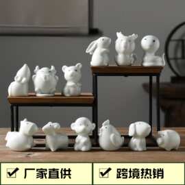 迷你十二生肖茶宠摆件微景观装饰品可爱陶瓷装饰动物工艺品 跨境