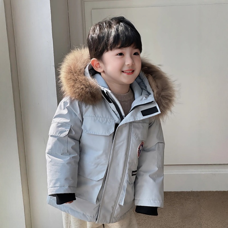男童羽绒服儿童白鸭绒派克服冬装男孩宝宝中小童真毛领棉服外套