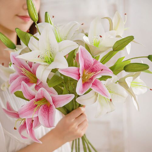 Floral 3D Printed Double-Headed Lily with Insulated Style, Fake Flower Manufacturer for Home Decor, Cross-Border Wedding Supplies, Wholesale - MW31587