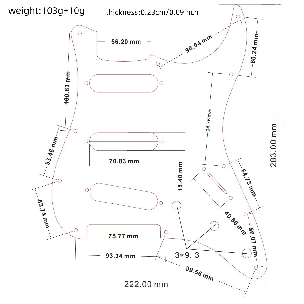 Estándar americano ST tres panel de guitarra eléctrica ST tablero de guardia de guitarra eléctrica SSS3 panel de capa