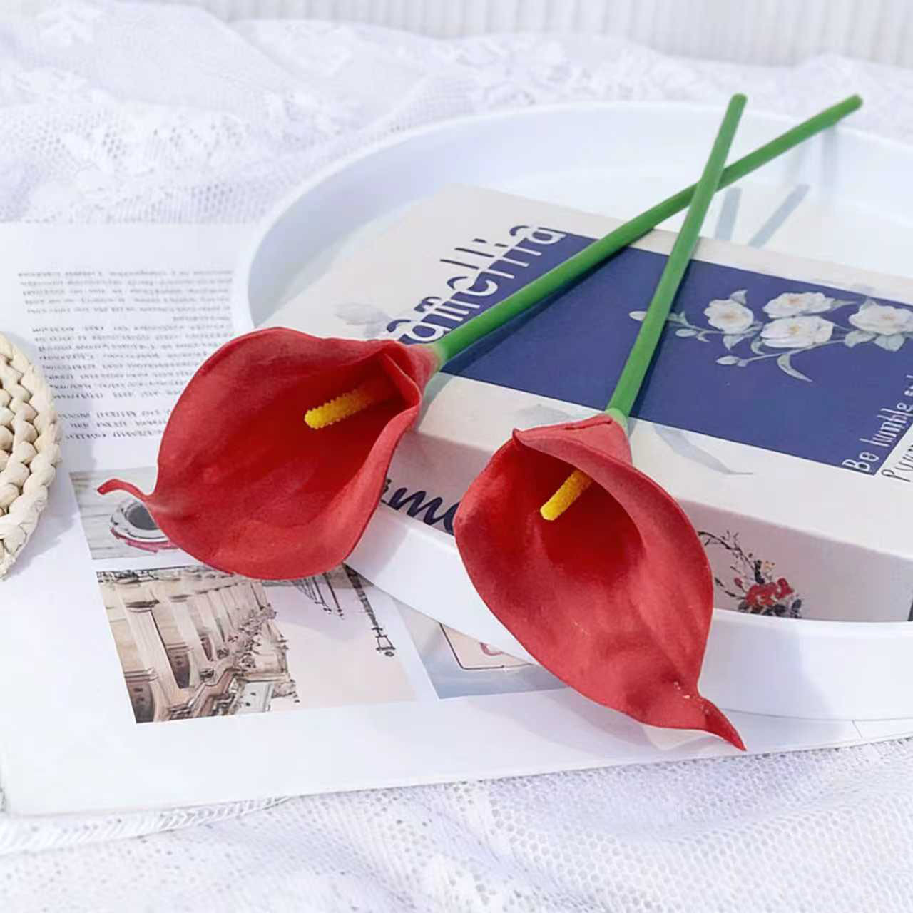 Red calla lilies