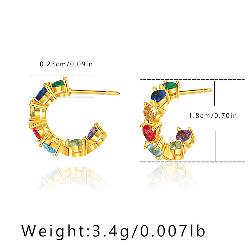 Fashion C Shape Copper Inlay Zircon Ear Studs 1 Pair