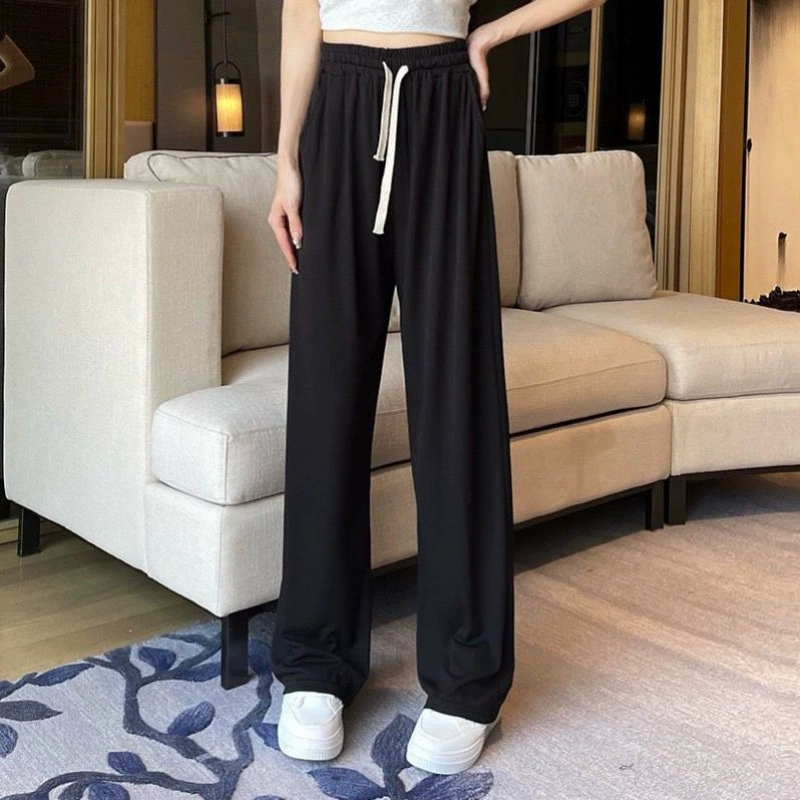 Широкие брюки для женщин, свободные утягивающие повседневные брюки с высокой талией, универсальные летние тонкие прямые брюки в корейском стиле, укороченные миниатюрные.