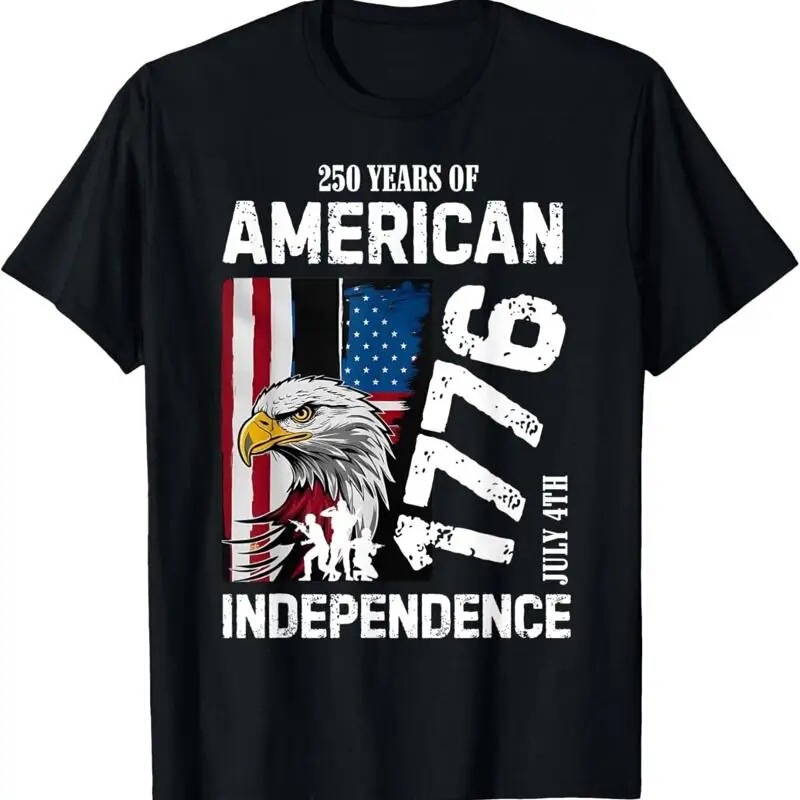 【Cross-Border European Size】【European Size Cotton T-Shirt】Usa 250Th Anniversary Independence Day T-Shirt Black and Blue 【Cross-Border European Size】【European Size Cotton T-Shirt】Usa 250Th Anniversary Independence Day T-Shirt Black and Blue