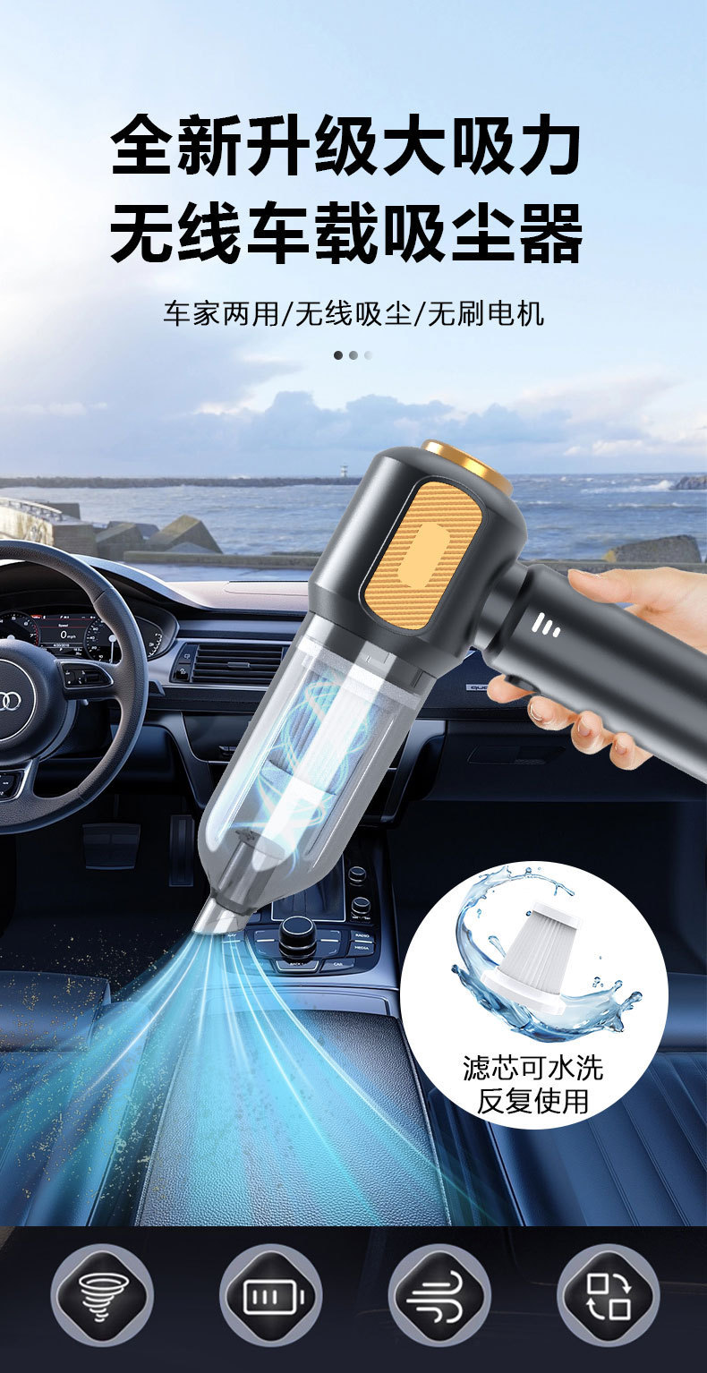 Car vacuum cleaner for cross-border use, new model with high suction power, suitable for both car and home, brushless and cordless