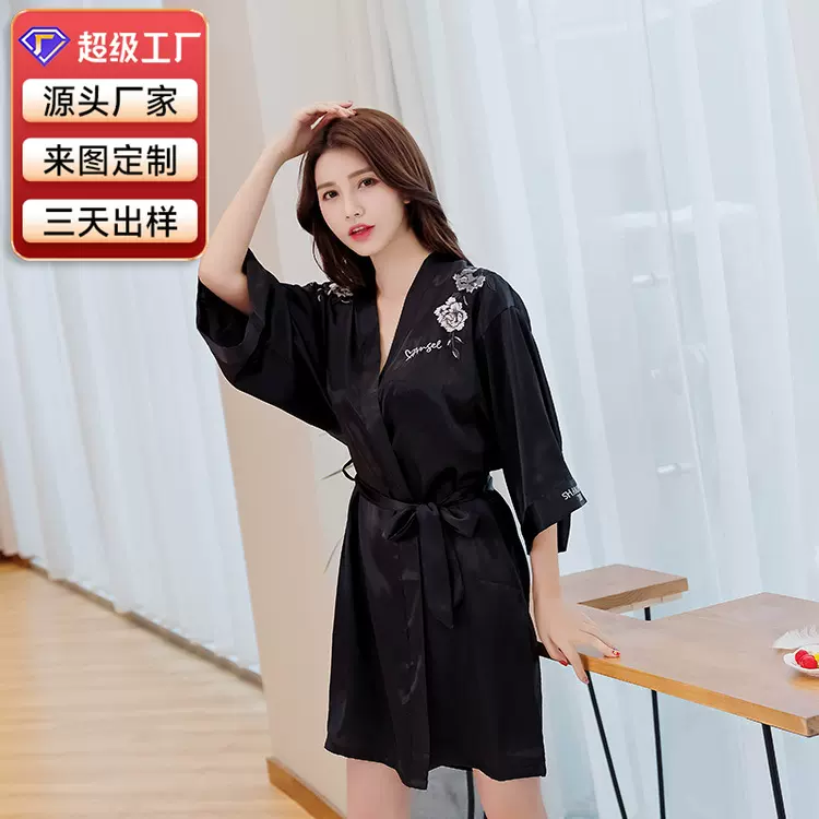 睡衣女春秋韩版清新女士新品手工刺绣开衫睡裙宽松蕾丝家居服批发