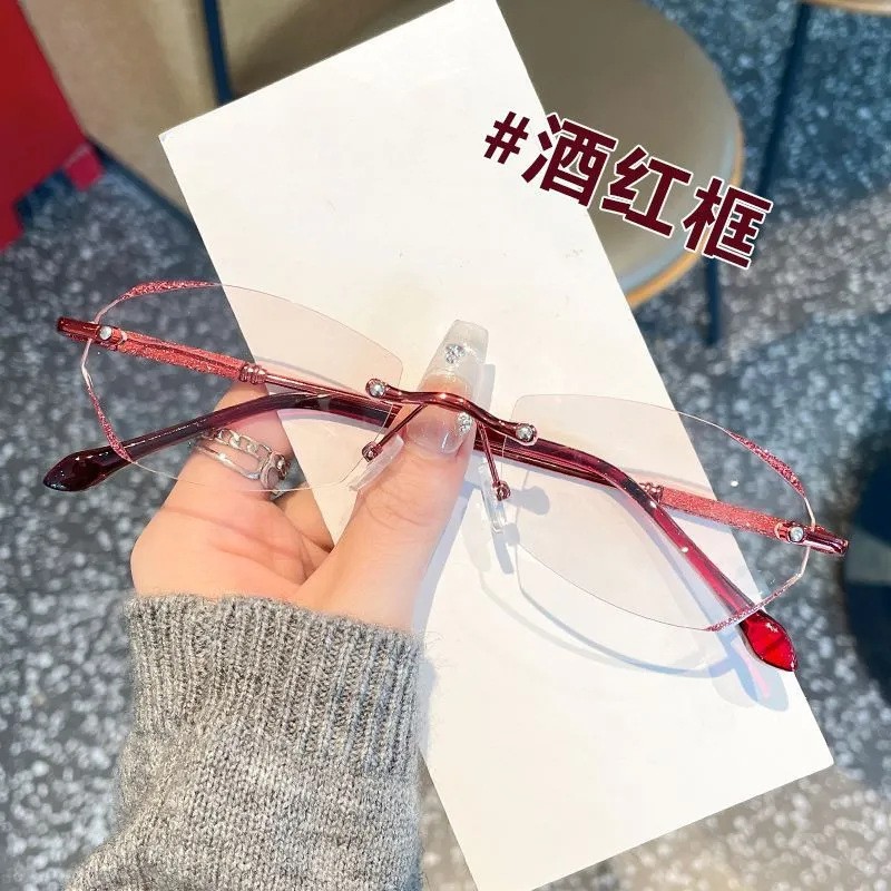 Gafas de lectura sin marco con borde de diamante de metal de moda Gafas anti-luz azul de tendencia HD Nuevo espejo viejo joven