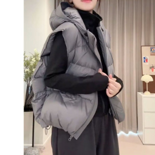 2024 Autumn and Winter New Korean Style French Fashion Coat Loose Warm Short Hooded Vest for Women