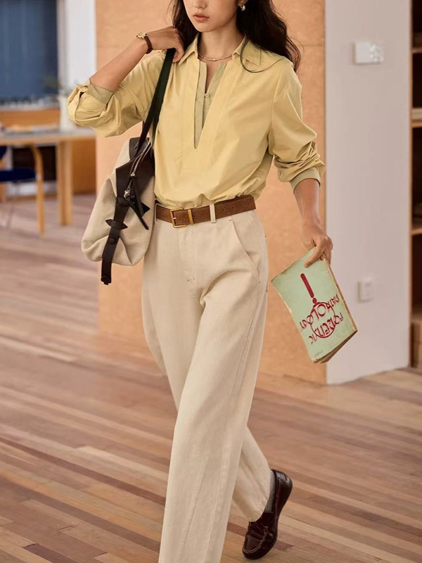 【新品】 solighter法式复古假两件衬衫女2025秋季拼接长袖上衣|undefined