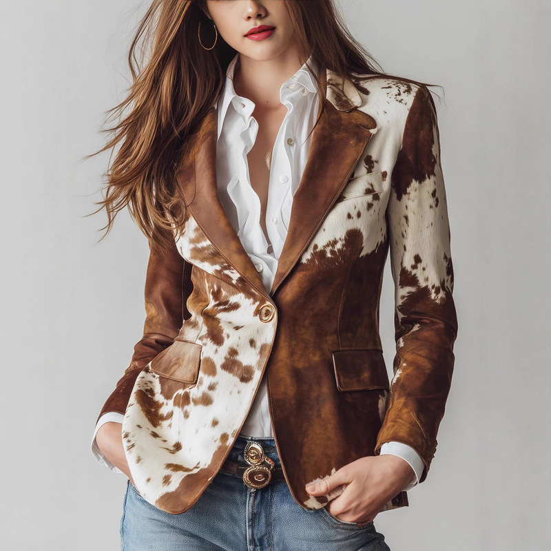 European and American Women's Clothing Independent Brand Deerskin Velvet Printed Long-Sleeve Jacket Single-Breasted Personalized Jacket Small Suit