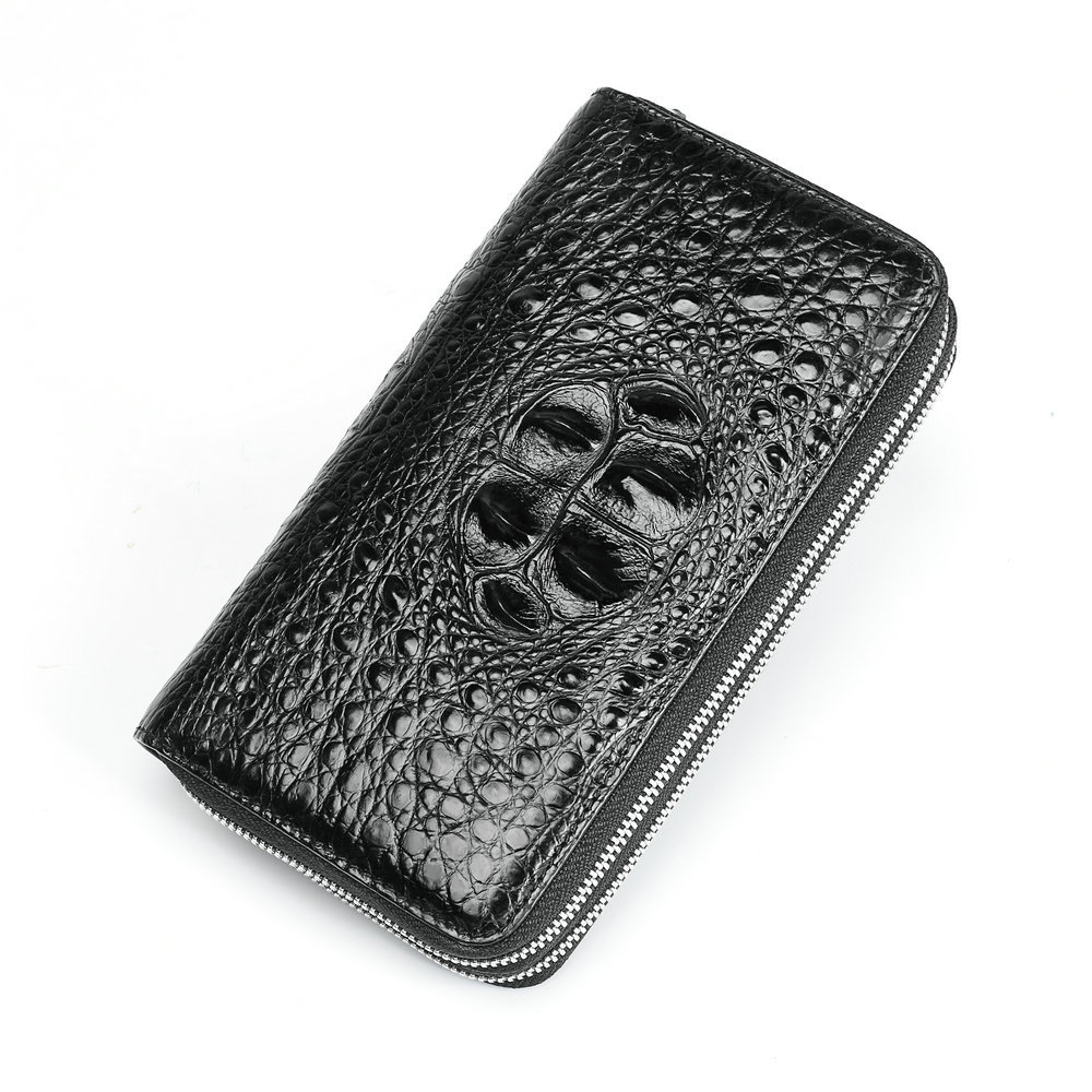 Siamese Crocodile Fish Leather Men's Clutch Bag Genuine Leather Wallet Business Casual Handbag Men's Double Zipper Long Wallet Card Holder