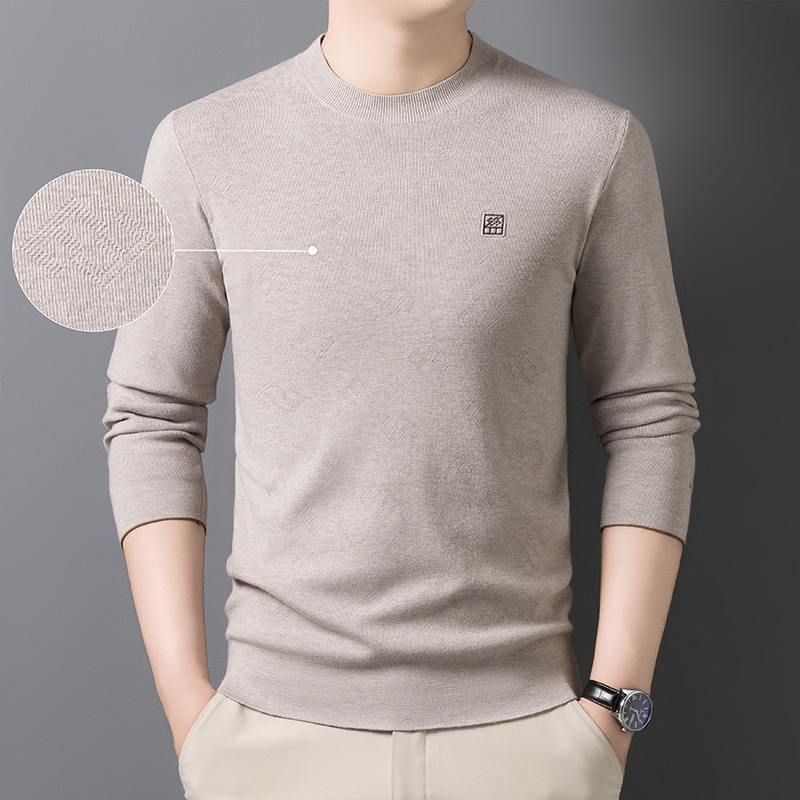 Fine Jacquard Men's Knitwear 2025 Autumn and Winter New Pullover Round Neck Comfortable Skin-Friendly Elastic Bottoming Knitwear for Men