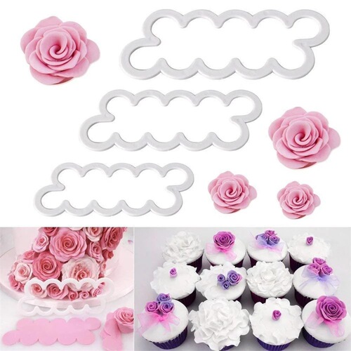 3-piece set one-piece rose print decorative cut mold fondant mold DIY cake mold fondant flower plastic mold