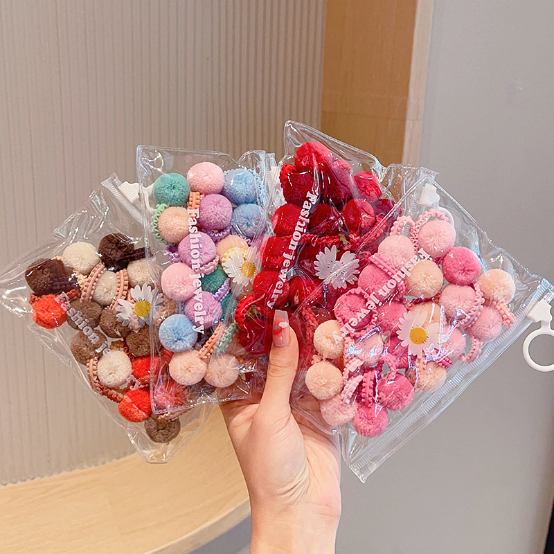 Bola de piel de color caramelo para niños banda de goma banda de pelo de pulgar de felpa de colores para bebés Otoño e Invierno Nueva cuerda de cabeza de tamaño pequeño