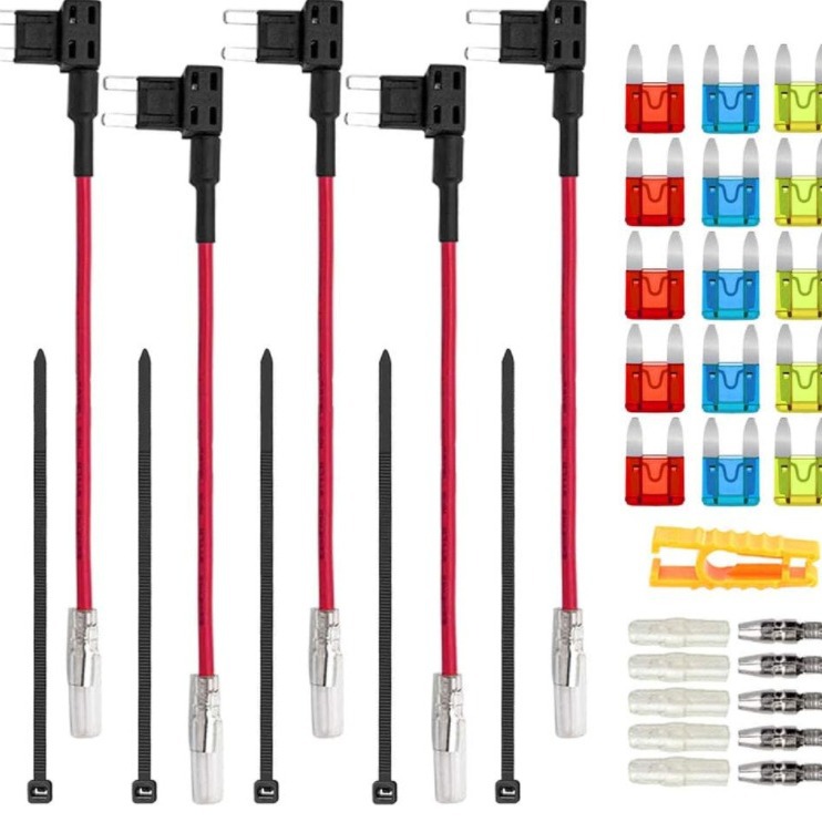 5个12V24V小型附加电路带线束保险丝座 插片保险丝拔出器对接终端