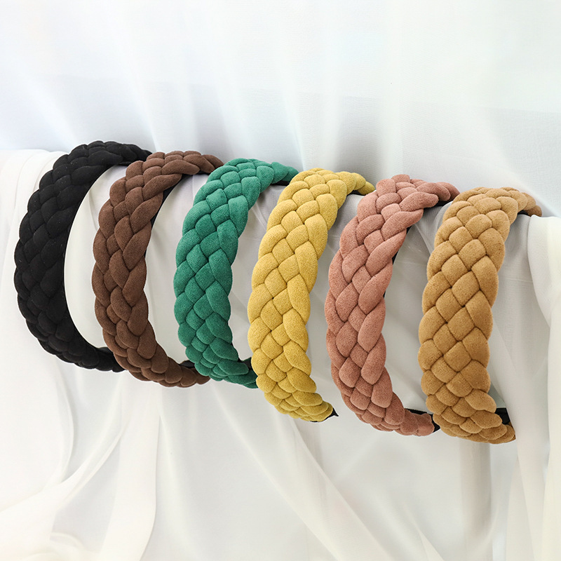 European And American New Style Solid Color Braided Wide Brim Press Hair Wash Headband Wholesale display picture 13