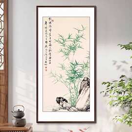 竹报平安好寓意花鸟画走廊过道竖版竹子挂画客厅入户玄关装饰画