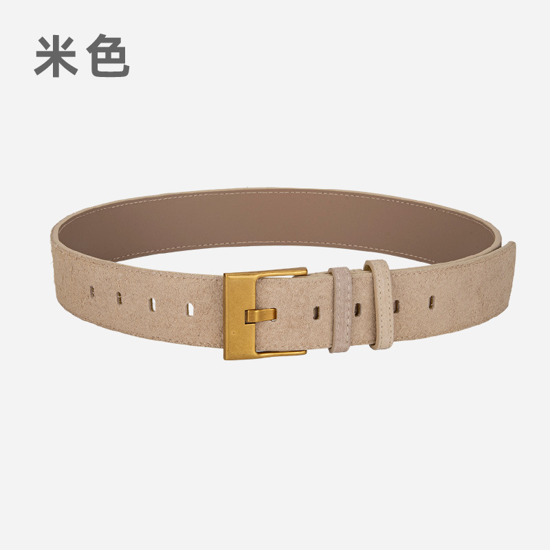 复古真皮宽腰带女士磨砂反绒小众皮带配裙子西装高级感装饰腰封女|undefined