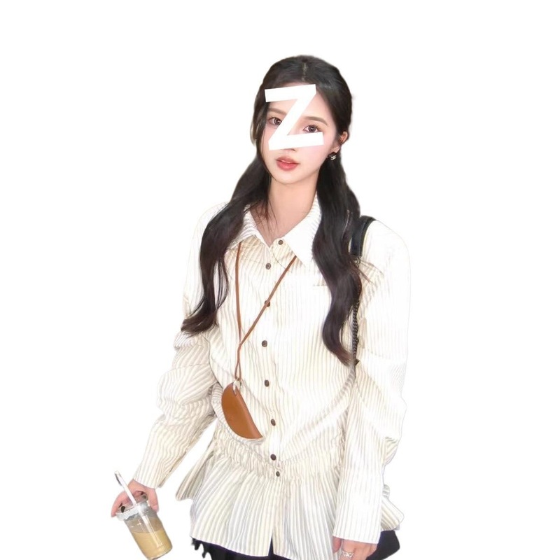 美式复古条纹长袖收腰衬衫女装早秋甜辣风气质高腰百褶裙裤两件套|undefined