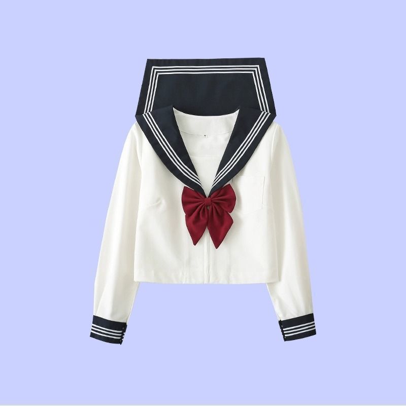 白黒三本JK制服スカートベーシック本格セーラー服日本カレッジスタイルスーツ半袖ミドル服レディース夏|undefined