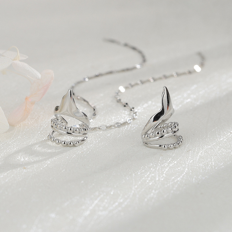 Spring Dawn High-End Long Non-Pierced Earrings Geometric Tile Chain Ear Cuff for Women Internet Celebrity Fairy Ear Clip