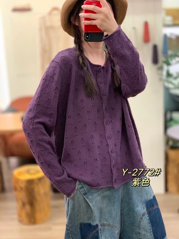 新品勾花针织毛衣女 复古文艺时尚镂空开衫毛衣外套|undefined