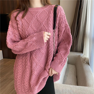 200 Jin Women's Lazy Style Thickened Outer Wear Top Loose Medium and Long Twist Slimming for Chubby Girls