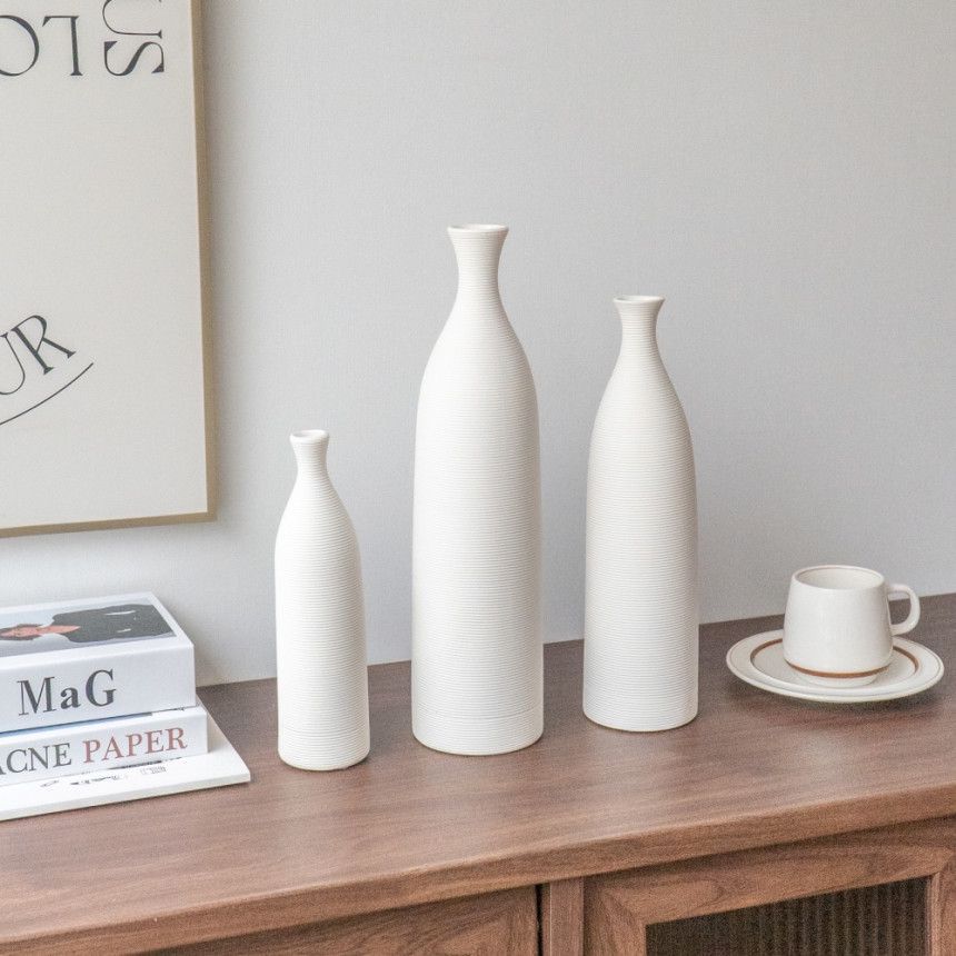 Estilo silencioso decoración ins Bed & Breakfast llanura embrión de cerámica jarrón blanco personalidad flor seca arreglo floral decoración del hogar