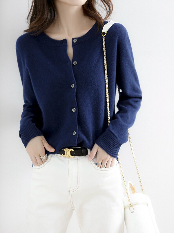 24-Color Wool Cardigan for Women, Round-Neck Cashmere Sweater, Women's Knitted Base Layer Jacket 24-Color Wool Cardigan for Women, Round-Neck Cashmere Sweater, Women's Knitted Base Layer Jacket