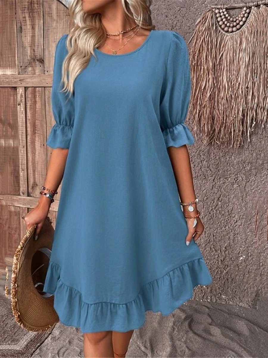 Women's Regular Dress Simple Style Round Neck Ruffles Half Sleeve Solid Color Knee-Length Daily display picture 3