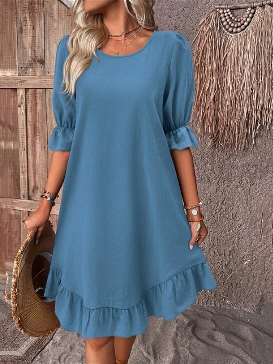 Regular Dress Dresses Type Wholesale Women's Simple Style Ruffles Solid Color Daily Round Neck Half Sleeve Regular Dress