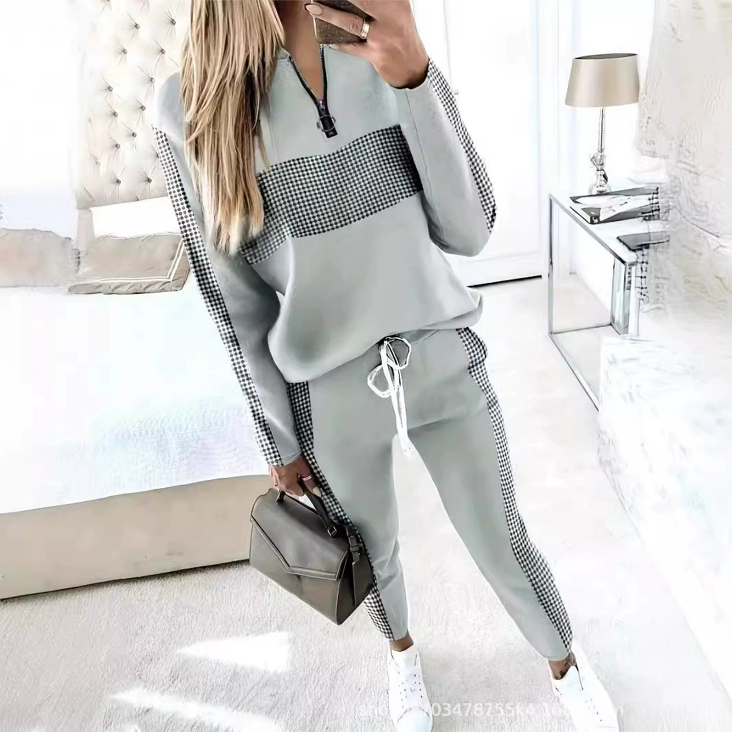 2024 Женский трансграничный европейский и американский костюм женский модный повседневный длинный рукав весной и осенью Amazon свитер женский костюм из двух частей зимой