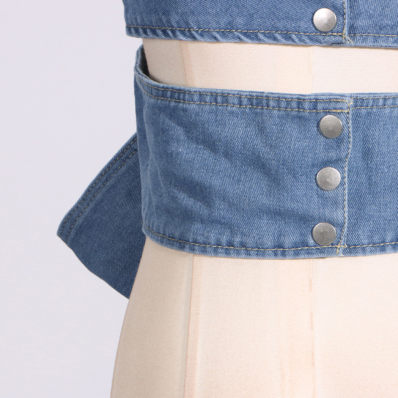 Women's Clothing sexy tops fashion bow design denim tube top suspenders_voghion.com