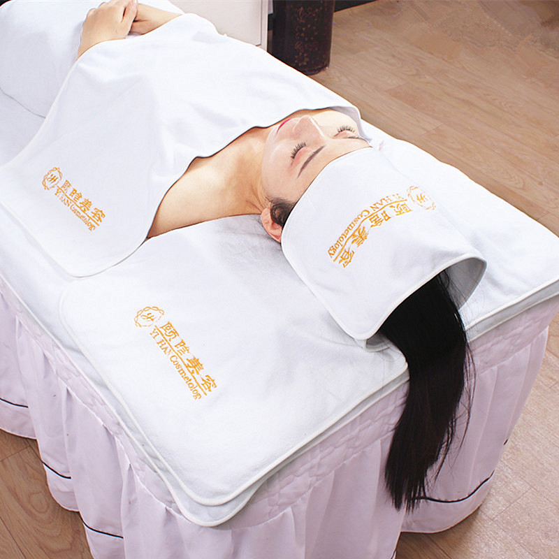 High-end beauty salon special towel suit lint-free skin management turban with hole bed towel absorbent bath towel