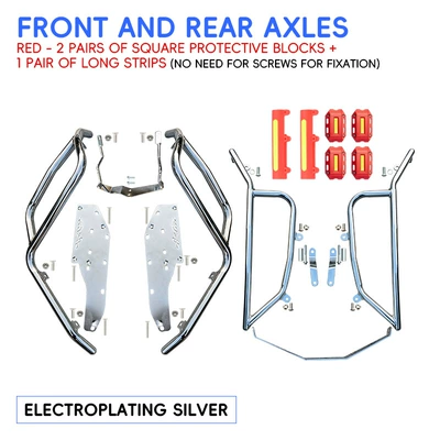Motorcycle bumper: AURA150 crash guards, front and - silverenhanced-front-bumper-rear-bumper-red-protective-blocks