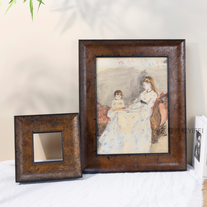 Vintage French-Style Distressed Oil Painting Custom Wooden Framed Picture Frame Solid Wood Frame Self-Assembled Photo Frame Empty Frame