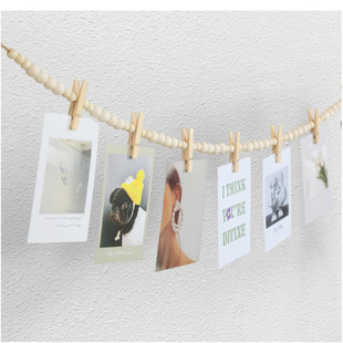 Cross-border New Hanging Photo Wall Display Wooden Beads String Hemp Rope Beads Hanging Bedroom Living Room Home Decoration Hanging Ornaments