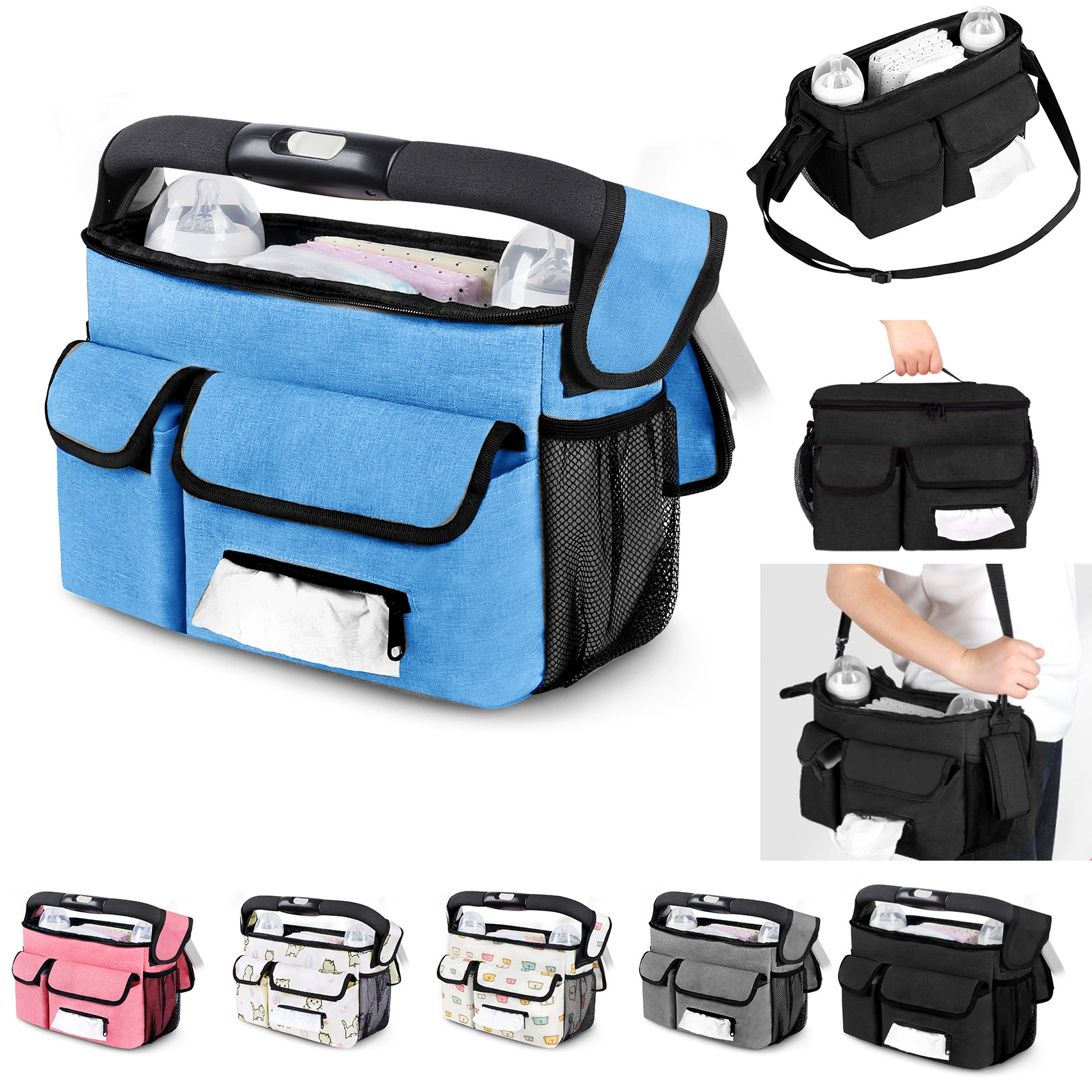 Сумка для детской коляски, подвесная сумка, необходимая вещь для ухода за ребенком, сумка для хранения, вместительная сумка для мамы, портативная корзина для хранения на открытом воздухе, ручная сумка.