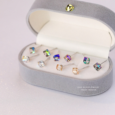 Aurora Sugar Rainbow Ear Studs S925 Sterling Silver Austria Box crystal Earrings Sweet senior Jewelry
