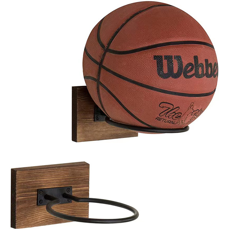 新款木质篮球置物架墙上足球收纳架运动健身器材收纳筐挂钩置物架
