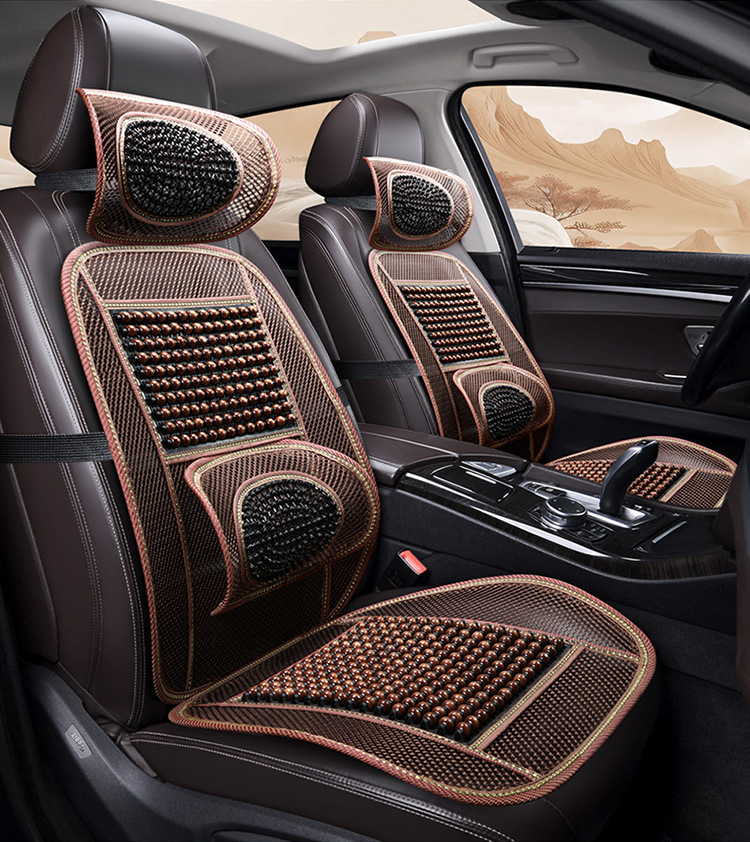 Summer Car Seat Cushion Wooden Bead Single Piece Lumbar Support Cool Cushion Van Round Bead Front Seat Backrest Single Seat Truck Cushion