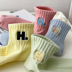 Embroidered letter socks for girls, trendy sporty socks for spring and summer, cotton socks, Japanese-style versatile college casual low-top short socks