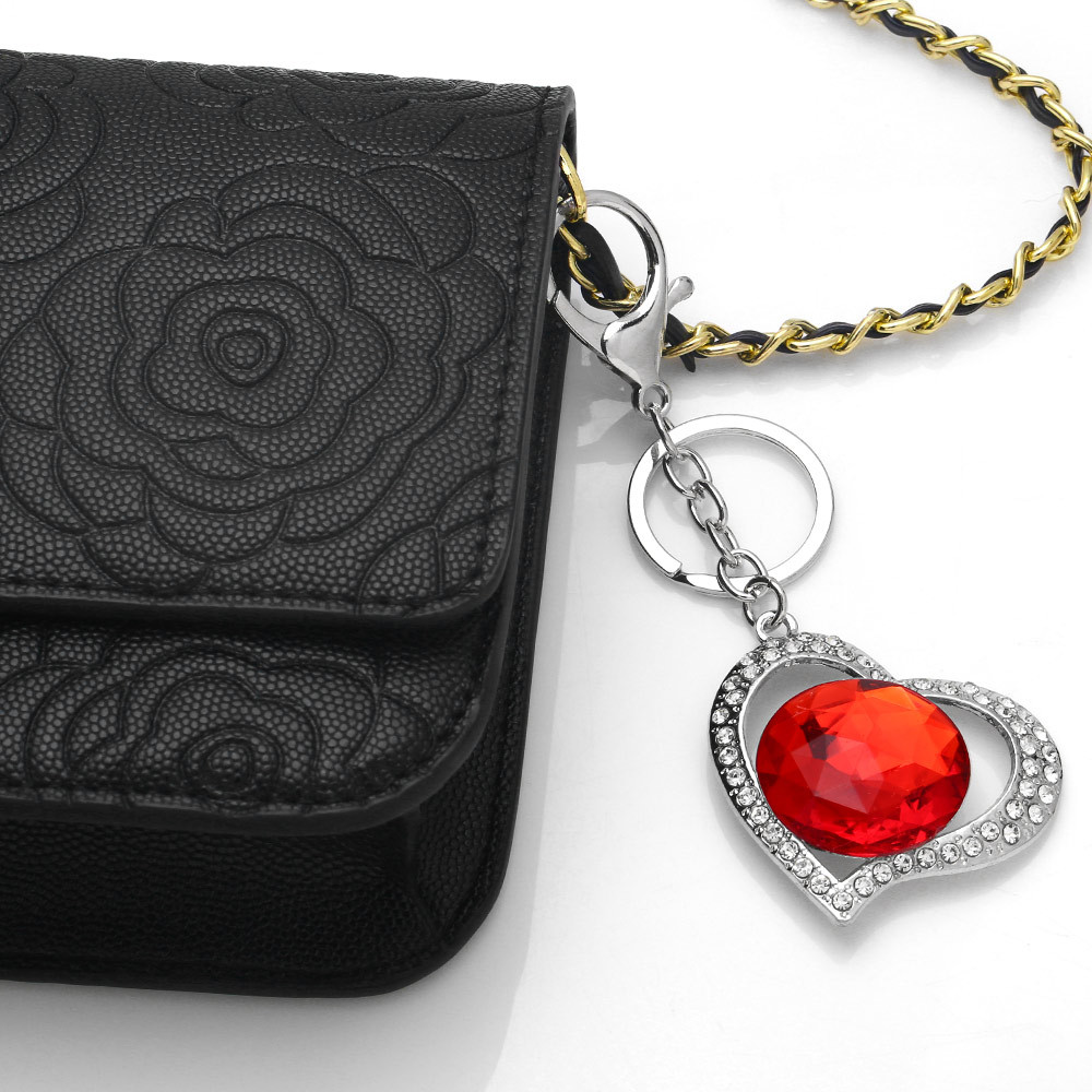 cute trendy Pendant heart shape inlaid red round rhinestone alloy Key chain