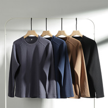 登爵男装 2025年秋季华夫格插肩袖纯色t恤衫日系休闲宽松长袖上衣