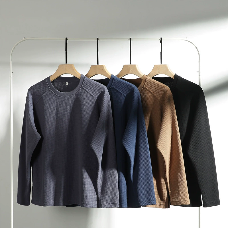 Мужская одежда Dengjue: осенняя футболка 2025 года с рукавом реглан из вафельной ткани, однотонная, в японском стиле, повседневная, свободного кроя, с длинным рукавом