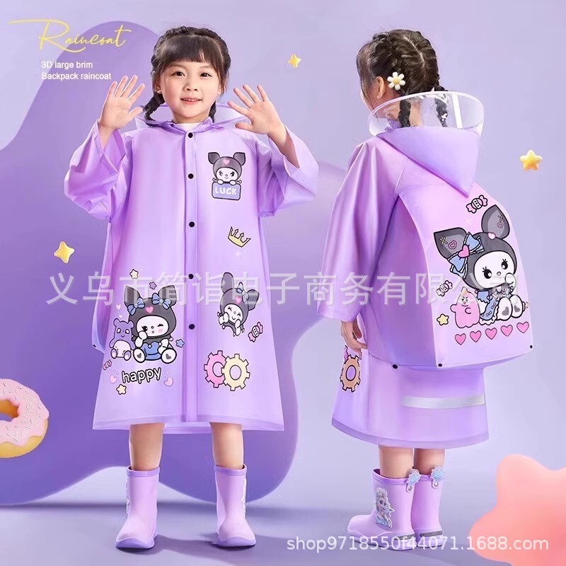 Children's Raincoats Wholesale, Girls' Kindergarten and Elementary School Students' Raincoats with Backpack Space, Long One-Piece Rain Poncho