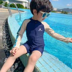 Children's swimwear for boys, one-piece swimsuit for young boys, 2024 new model, medium and small children's vacation long-sleeved quick-drying one-piece swimsuit