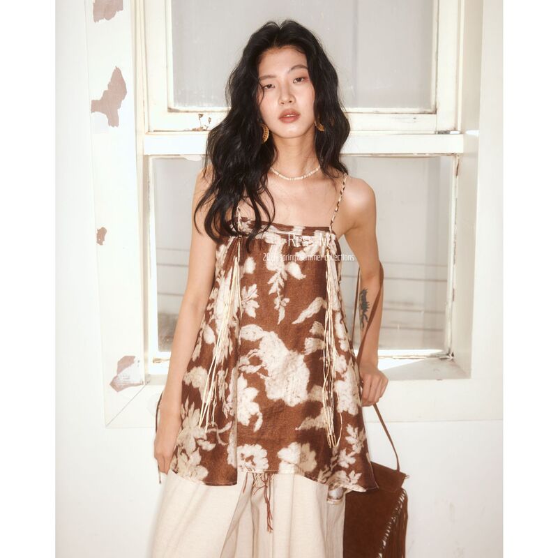 Printed Camisole with Floral Pattern on Both Sides, 2026 Summer New Korean Style Gentle French Style Sleeveless Top for Women Printed Camisole with Floral Pattern on Both Sides, 2026 Summer New Korean Style Gentle French Style Sleeveless Top for Women