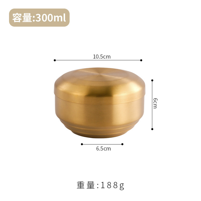 韩式不锈钢带盖米饭碗汤碗304加厚小碗防烫金色双层隔热泡菜碗|undefined
